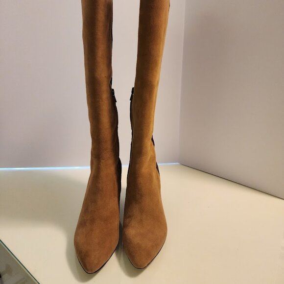 Jean-Michel Cazabat Two-Tone Light & Dark Brown Suede Wedge Boots - Picture 5 of 9